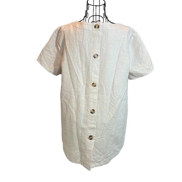 Ellen Tracy Linen Tunic Button Back Top Tan Size Medium - Picture 4 of 10